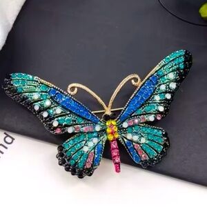Monarch Blue Ombre Gold Butterfly Brooch